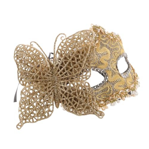 balacoo Venezianische Halbmaske Damen Schmetterling Cosplay Party Maske Goldfarbene Seitenflügel Maskerade für Halloween Karneval Kostüm von balacoo