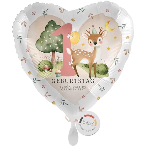 balloa Folienballon 1 Geburtstag mit Reh Motiv, Geschenk zum ersten Geburtstag für Mädchen oder Jungen, Helium Ballon Waldtiere Partydeko, Kindergeburtstag Luftballon Dekoration, 33cm balloa Folienballon 1 Geburtstag mit Reh Motiv, Geschenk zum ersten Geburtstag für Mädchen oder Jungen, Helium Ballon Waldtiere Partydeko, Kindergeburtstag Luftballon Dekoration, 33cm von balloa
