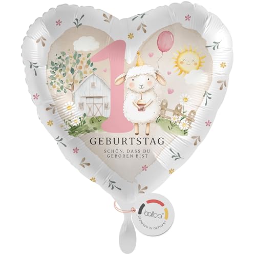 balloa Folienballon 1 Geburtstag mit Schaf Motiv, Geschenk zum ersten Geburtstag für Mädchen oder Jungen, Helium Ballon Bauernhof Partydeko, Kindergeburtstag Luftballon Dekoration, 33cm balloa Folienballon 1 Geburtstag mit Schaf Motiv, Geschenk zum ersten Geburtstag für Mädchen oder Jungen, Helium Ballon Bauernhof Partydeko, Kindergeburtstag Luftballon Dekoration, 33cm von balloa