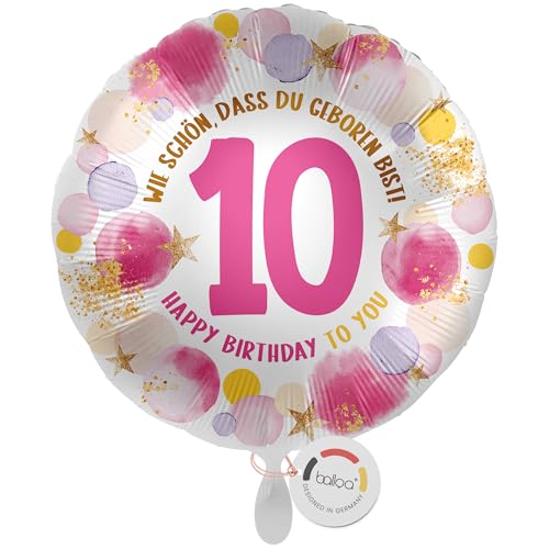 balloa Folienballon 10 Happy Birthday, runder Helium Ballon zum 10. Geburtstag für Mädchen, Geburtstagsdeko in Rosa und Gold mit Zahl 10, befüllbar mit Luft oder Helium, Party Ballon, 33cm balloa Folienballon 10 Happy Birthday, runder Helium Ballon zum 10. Geburtstag für Mädchen, Geburtstagsdeko in Rosa und Gold mit Zahl 10, befüllbar mit Luft oder Helium, Party Ballon, 33cm von balloa