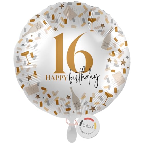 balloa Folienballon 16, runder Helium Ballon zum 16.Geburtstag, Geschenk für Teenager Mädchen oder Jungen, Partydeko für Geburtstagsfeier, befüllbar mit Helium oder Luft, Folienballon, 33cm balloa Folienballon 16, runder Helium Ballon zum 16.Geburtstag, Geschenk für Teenager Mädchen oder Jungen, Partydeko für Geburtstagsfeier, befüllbar mit Helium oder Luft, Folienballon, 33cm von balloa