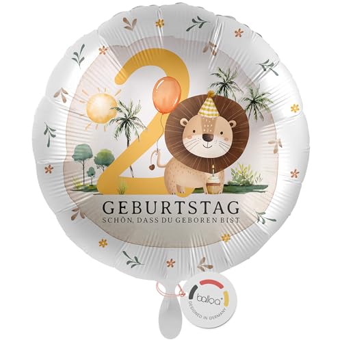 balloa Folienballon 2 Jahre rund Safari Motiv mit Löwe und Palmen, Geschenk zum zweiten Kindergeburtstag, Helium Ballon Tierparty Luftballon Safari Deko Geburtstagsfeier Dekoration, 33cm balloa Folienballon 2 Jahre rund Safari Motiv mit Löwe und Palmen, Geschenk zum zweiten Kindergeburtstag, Helium Ballon Tierparty Luftballon Safari Deko Geburtstagsfeier Dekoration, 33cm von balloa