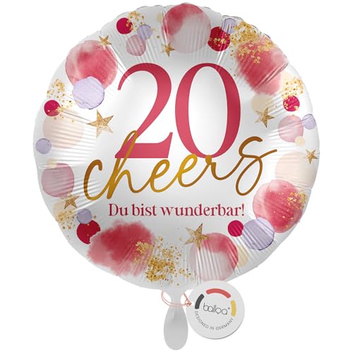 balloa Folienballon 20 Cheers Du bist wunderbar, Helium Ballon für Frauen oder Mädchen zum 20 Geburtstag, runder Luftballon mit Zahl 20 als Geschenk oder Deko, Geburtstagsgeschenk, 33cm balloa Folienballon 20 Cheers Du bist wunderbar, Helium Ballon für Frauen oder Mädchen zum 20 Geburtstag, runder Luftballon mit Zahl 20 als Geschenk oder Deko, Geburtstagsgeschenk, 33cm von balloa