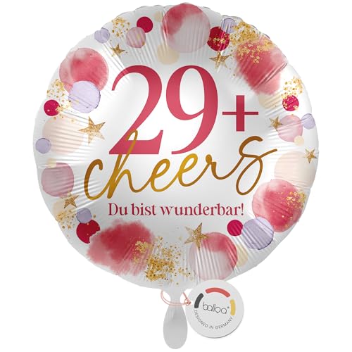 balloa Folienballon 29+ Cheers Du bist wunderbar, runder Helium Ballon als lustiges Geschenk zum Geburtstag für Frauen, Zahl 29plus Deko oder Überraschung mit Luft oder Helium befüllbar, 33cm balloa Folienballon 29+ Cheers Du bist wunderbar, runder Helium Ballon als lustiges Geschenk zum Geburtstag für Frauen, Zahl 29plus Deko oder Überraschung mit Luft oder Helium befüllbar, 33cm von balloa
