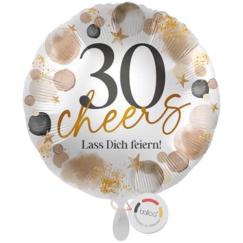 balloa Folienballon 30 cheers Lass dich feiern, Helium Ballon rund, Luftballon Geburtstag Frau Mann Geschenk Deko Ballon 30 Jahre Party Feier Spruchballon Ballondeko, 33cm balloa Folienballon 30 cheers Lass dich feiern, Helium Ballon rund, Luftballon Geburtstag Frau Mann Geschenk Deko Ballon 30 Jahre Party Feier Spruchballon Ballondeko, 33cm von balloa