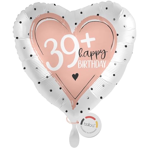 balloa Folienballon 39+, rosa Herz mit Happy Birthday Aufdruck, Helium-Ballon als witziges Geburtstagsgeschenk für Frauen, elegante Deko für jede Geburtstagsparty, 33cm balloa Folienballon 39+, rosa Herz mit Happy Birthday Aufdruck, Helium-Ballon als witziges Geburtstagsgeschenk für Frauen, elegante Deko für jede Geburtstagsparty, 33cm von balloa
