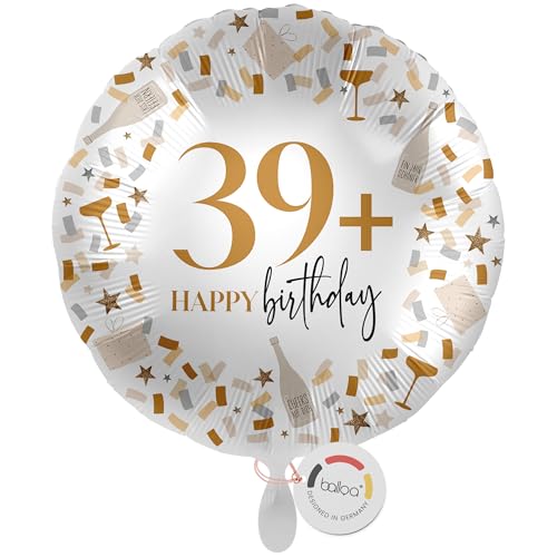 balloa Folienballon 39+, runder Helium Ballon mit Zahl und Humor, Geschenk für Erwachsene, Deko für lustige Geburtstagsfeier, Folienballon befüllbar mit Luft oder Helium, Partydeko Geburtstag, 33cm balloa Folienballon 39+, runder Helium Ballon mit Zahl und Humor, Geschenk für Erwachsene, Deko für lustige Geburtstagsfeier, Folienballon befüllbar mit Luft oder Helium, Partydeko Geburtstag, 33cm von balloa