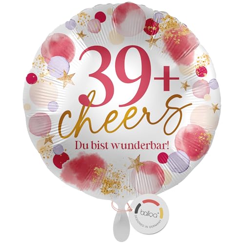 balloa Folienballon 39+ Cheers Du bist wunderbar, runder Helium Ballon zum Geburtstag für Frauen, Geschenkidee mit Zahl 39plus, witzige Deko zum Feiern, befüllbar mit Luft oder Helium, 33cm balloa Folienballon 39+ Cheers Du bist wunderbar, runder Helium Ballon zum Geburtstag für Frauen, Geschenkidee mit Zahl 39plus, witzige Deko zum Feiern, befüllbar mit Luft oder Helium, 33cm von balloa