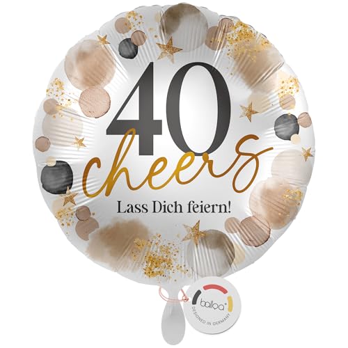 balloa Folienballon 40 cheers Lass dich feiern, Helium Ballon rund, Luftballon Geburtstag Frau Mann Geschenk Deko Ballon 40 Jahre Feier Spruchballon Party Ballondeko, 33cm balloa Folienballon 40 cheers Lass dich feiern, Helium Ballon rund, Luftballon Geburtstag Frau Mann Geschenk Deko Ballon 40 Jahre Feier Spruchballon Party Ballondeko, 33cm von balloa
