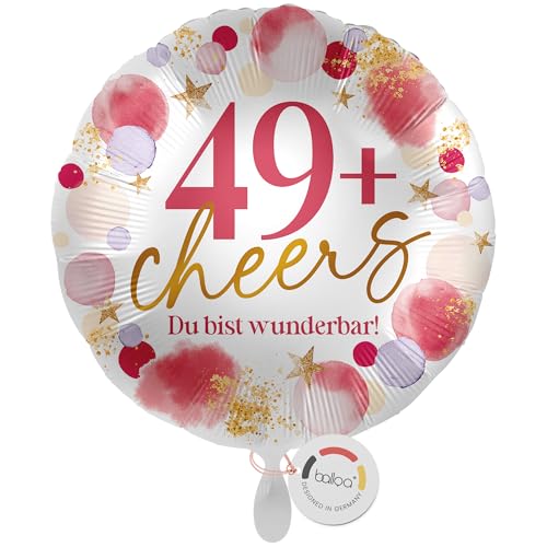 balloa Folienballon 49+ Cheers Du bist wunderbar, runder Helium Ballon zum Geburtstag für Frauen, Luftballon mit witziger 49plus Zahl als Geschenkidee, befüllbar mit Luft oder Helium, 33cm balloa Folienballon 49+ Cheers Du bist wunderbar, runder Helium Ballon zum Geburtstag für Frauen, Luftballon mit witziger 49plus Zahl als Geschenkidee, befüllbar mit Luft oder Helium, 33cm von balloa