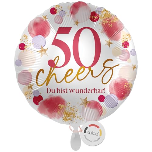 balloa Folienballon 50 Cheers Du bist wunderbar, runder Geburtstagsballon für Frauen mit Zahl 50, Helium Ballon als Deko oder Geschenk zum Geburtstag, Luftballon wird ungefüllt geliefert, 33cm balloa Folienballon 50 Cheers Du bist wunderbar, runder Geburtstagsballon für Frauen mit Zahl 50, Helium Ballon als Deko oder Geschenk zum Geburtstag, Luftballon wird ungefüllt geliefert, 33cm von balloa