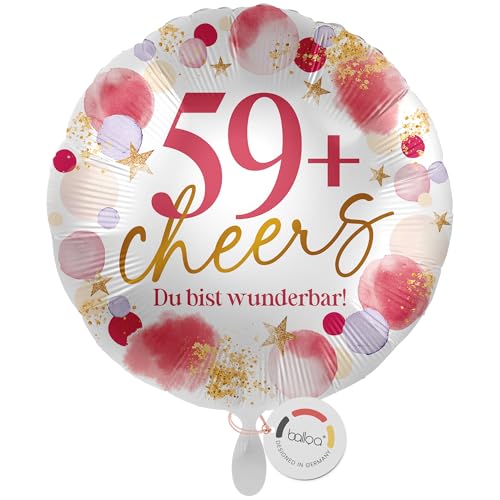 balloa Folienballon 59+ Cheers Du bist wunderbar, runder Helium Ballon zum Geburtstag für Frauen, Zahl 59plus als witzige Geschenkidee, Luftballon zum Befüllen mit Helium oder Luft, 33cm balloa Folienballon 59+ Cheers Du bist wunderbar, runder Helium Ballon zum Geburtstag für Frauen, Zahl 59plus als witzige Geschenkidee, Luftballon zum Befüllen mit Helium oder Luft, 33cm von balloa