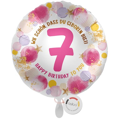 balloa Folienballon 7 Happy Birthday, runder Helium Ballon zum 7. Geburtstag für Mädchen, Geburtstagsdeko in Rosa und Gold mit Zahl 7, befüllbar mit Luft oder Helium, Party Ballon, 33cm balloa Folienballon 7 Happy Birthday, runder Helium Ballon zum 7. Geburtstag für Mädchen, Geburtstagsdeko in Rosa und Gold mit Zahl 7, befüllbar mit Luft oder Helium, Party Ballon, 33cm von balloa