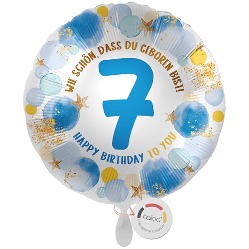 balloa Folienballon 7. Geburtstag Junge, Helium Ballon mit Zahl 7 und Spruch Wie schön, dass du geboren bist, Kindergeburtstag Ballon als Geschenk oder Dekoration für Jungenparty, 33cm balloa Folienballon 7. Geburtstag Junge, Helium Ballon mit Zahl 7 und Spruch Wie schön, dass du geboren bist, Kindergeburtstag Ballon als Geschenk oder Dekoration für Jungenparty, 33cm von balloa
