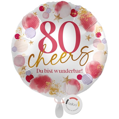 balloa Folienballon 80 Cheers Du bist wunderbar, runder Helium Ballon zum 80. Geburtstag für Frauen oder Männer, Zahl 80 als Geschenk oder Deko, befüllbar mit Helium oder Luft, 33cm balloa Folienballon 80 Cheers Du bist wunderbar, runder Helium Ballon zum 80. Geburtstag für Frauen oder Männer, Zahl 80 als Geschenk oder Deko, befüllbar mit Helium oder Luft, 33cm von balloa