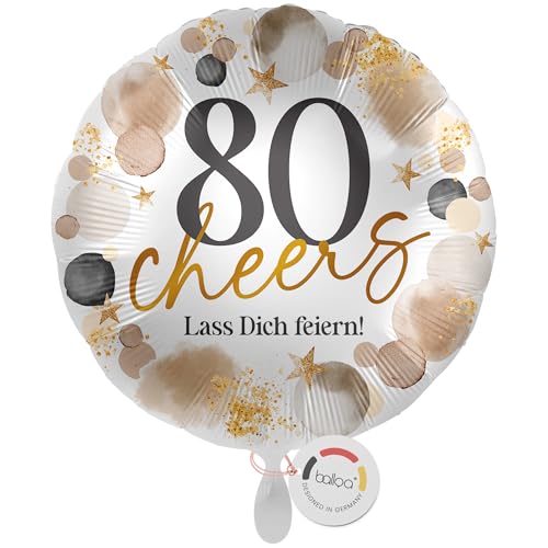 balloa Folienballon 80 cheers Lass dich feiern, Helium Ballon rund, Luftballon Geburtstag Frau Mann Geschenk Deko Ballon 80 Jahre Feier Spruchballon Jubiläum Ballondeko Party, 33cm balloa Folienballon 80 cheers Lass dich feiern, Helium Ballon rund, Luftballon Geburtstag Frau Mann Geschenk Deko Ballon 80 Jahre Feier Spruchballon Jubiläum Ballondeko Party, 33cm von balloa