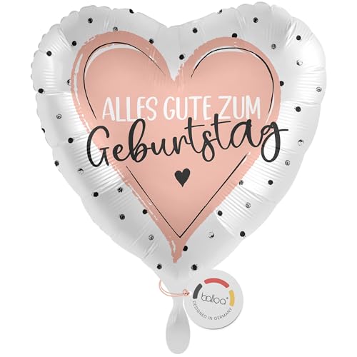 balloa Folienballon Alles Gute zum Geburtstag, rosa Herzmotiv mit Schriftzug, Helium-Ballon als stilvolles Geburtstagsgeschenk für Frauen und Mädchen, elegante Deko für Geburtstag oder Jubiläum, 33cm von balloa