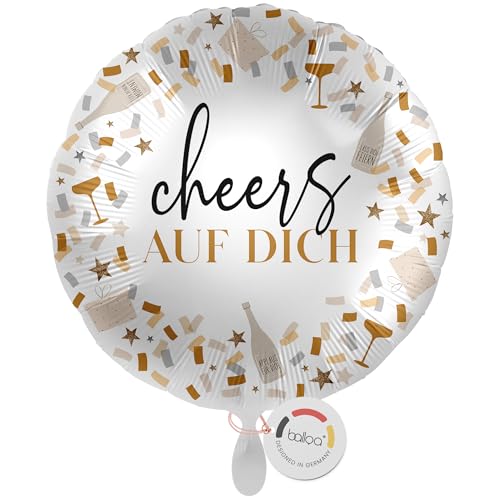 balloa Folienballon CHEERS Auf Dich, runder Helium Ballon für Erwachsene, Deko für Geburtstag Jubiläum Party oder Dankeschön, Geschenkidee zum Befüllen mit Luft oder Helium, 33cm von balloa