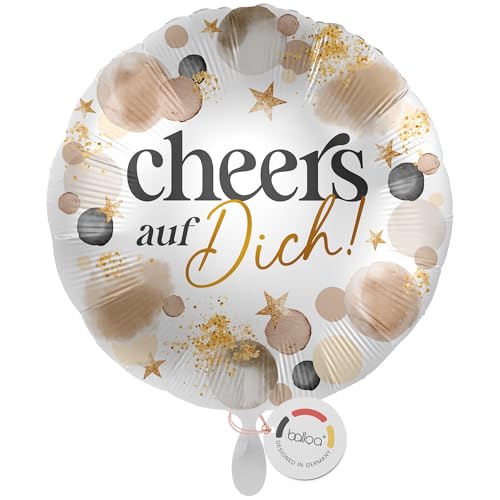 balloa Folienballon Cheers auf Dich, Helium Ballon rund, Luftballon Feier Deko Geburtstag Jubiläum Party Geschenk Ballon Männer Frauen Freunde Kollegen Ballondeko, 33cm balloa Folienballon Cheers auf Dich, Helium Ballon rund, Luftballon Feier Deko Geburtstag Jubiläum Party Geschenk Ballon Männer Frauen Freunde Kollegen Ballondeko, 33cm von balloa