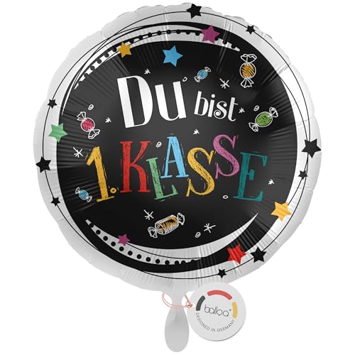 balloa Folienballon Du bist 1. Klasse, runder Helium Ballon zur Einschulung mit bunter Schrift, Geschenkidee für Jungen oder Mädchen, Einschulungsdeko, befüllbar mit Luft oder Helium, 33cm balloa Folienballon Du bist 1. Klasse, runder Helium Ballon zur Einschulung mit bunter Schrift, Geschenkidee für Jungen oder Mädchen, Einschulungsdeko, befüllbar mit Luft oder Helium, 33cm von balloa