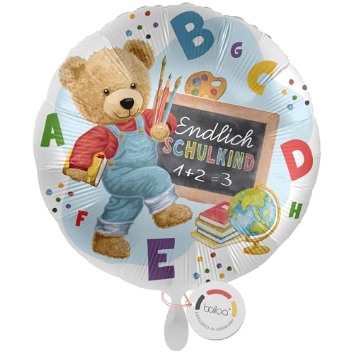 balloa Folienballon Endlich Schulkind, runder Helium Ballon zur Einschulung mit Bärenmotiv, Schulheft und bunten Farben, Geschenkidee für Jungen oder Mädchen, befüllbar mit Luft oder Helium, 33cm balloa Folienballon Endlich Schulkind, runder Helium Ballon zur Einschulung mit Bärenmotiv, Schulheft und bunten Farben, Geschenkidee für Jungen oder Mädchen, befüllbar mit Luft oder Helium, 33cm von balloa