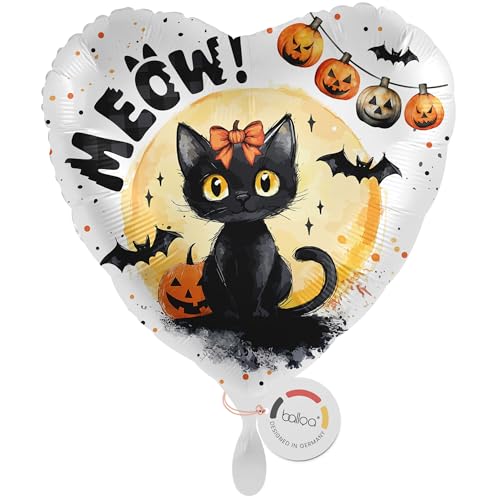 balloa Folienballon Halloween Black Cat, Herzballon mit Kürbis und Fledermäusen, Helium geeignet Luftballon, Halloweendeko für Kinder und Erwachsene, Partydeko Halloweenparty schwarz, 33cm balloa Folienballon Halloween Black Cat, Herzballon mit Kürbis und Fledermäusen, Helium geeignet Luftballon, Halloweendeko für Kinder und Erwachsene, Partydeko Halloweenparty schwarz, 33cm von balloa