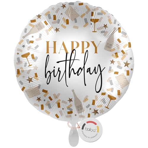 balloa Folienballon Happy Birthday, runder Helium Ballon als Geschenk zum Geburtstag, stilvolle Partydeko für Erwachsene, Folienballon zum Befüllen mit Luft oder Helium für Geburtstagsfeier, 33cm balloa Folienballon Happy Birthday, runder Helium Ballon als Geschenk zum Geburtstag, stilvolle Partydeko für Erwachsene, Folienballon zum Befüllen mit Luft oder Helium für Geburtstagsfeier, 33cm von balloa