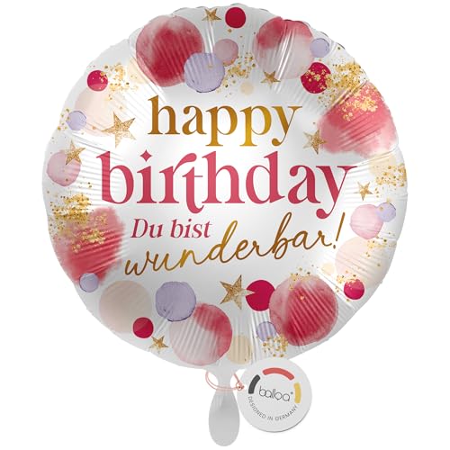 balloa Folienballon Happy Birthday Du bist wunderbar, runder Helium Ballon für Frauen, rosa Luftballon mit Goldakzenten als Deko oder Geschenk zum Geburtstag, befüllbar mit Luft oder Helium, 33cm balloa Folienballon Happy Birthday Du bist wunderbar, runder Helium Ballon für Frauen, rosa Luftballon mit Goldakzenten als Deko oder Geschenk zum Geburtstag, befüllbar mit Luft oder Helium, 33cm von balloa