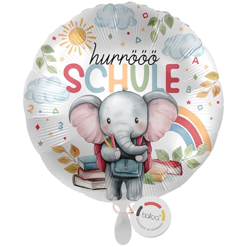 balloa Folienballon Hurrööö Schulkind, runder Helium Ballon zur Einschulung mit Elefantenmotiv, Schulbüchern und Farbspritzern, Geschenk für Jungen oder Mädchen, befüllbar mit Luft oder Helium, 33cm balloa Folienballon Hurrööö Schulkind, runder Helium Ballon zur Einschulung mit Elefantenmotiv, Schulbüchern und Farbspritzern, Geschenk für Jungen oder Mädchen, befüllbar mit Luft oder Helium, 33cm von balloa