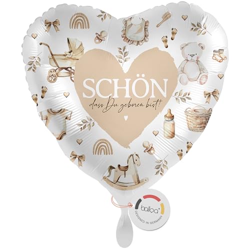 balloa Folienballon Schön dass du geboren bist, Helium Ballon zur Geburt, Geschenk zur Babyparty, neutrale Babyshower Dekoration für Jungen und Mädchen, Ballon Herzform 33cm balloa Folienballon Schön dass du geboren bist, Helium Ballon zur Geburt, Geschenk zur Babyparty, neutrale Babyshower Dekoration für Jungen und Mädchen, Ballon Herzform 33cm von balloa