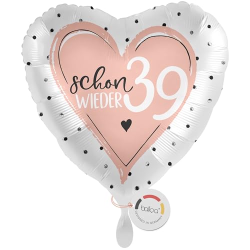 balloa Folienballon Schon wieder 39, rosa Herz mit Happy Birthday Aufdruck, Helium-Ballon als witziges Geburtstagsgeschenk für Frauen, elegante Deko für jede Geburtstagsparty, 33cm balloa Folienballon Schon wieder 39, rosa Herz mit Happy Birthday Aufdruck, Helium-Ballon als witziges Geburtstagsgeschenk für Frauen, elegante Deko für jede Geburtstagsparty, 33cm von balloa