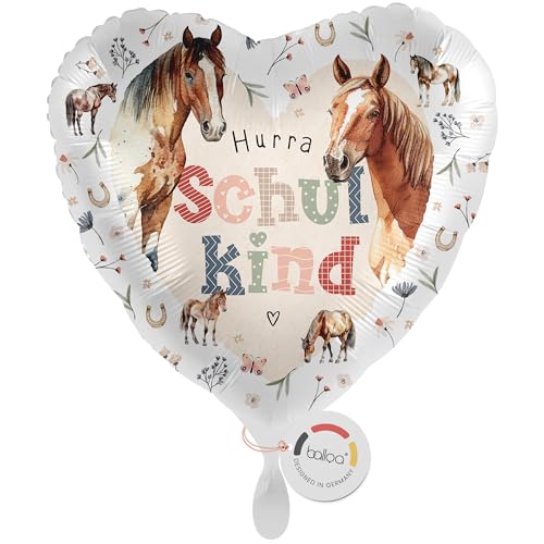 balloa Folienballon Schulkind, herzförmiger Helium Ballon zur Einschulung mit Pferdemotiv, Geschenk für Mädchen, Deko zum Schulanfang oder Einschulungsfeier, befüllbar mit Luft oder Helium, 33cm balloa Folienballon Schulkind, herzförmiger Helium Ballon zur Einschulung mit Pferdemotiv, Geschenk für Mädchen, Deko zum Schulanfang oder Einschulungsfeier, befüllbar mit Luft oder Helium, 33cm von balloa