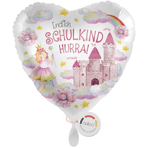 balloa Folienballon Schulkind, herzförmiger Helium Ballon zur Einschulung mit Prinzessin und Schloss Motiv, Geschenkidee für Mädchen, Deko für Einschulungsfeier, befüllbar mit Luft oder Helium, 33cm balloa Folienballon Schulkind, herzförmiger Helium Ballon zur Einschulung mit Prinzessin und Schloss Motiv, Geschenkidee für Mädchen, Deko für Einschulungsfeier, befüllbar mit Luft oder Helium, 33cm von balloa