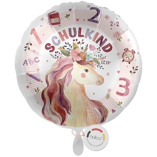 balloa Folienballon Schulkind, runder Helium Ballon zur Einschulung mit Boho Einhorn und Blumen, Geschenk für Mädchen, Einschulungsdeko zum Schulanfang, befüllbar mit Luft oder Helium, 33cm balloa Folienballon Schulkind, runder Helium Ballon zur Einschulung mit Boho Einhorn und Blumen, Geschenk für Mädchen, Einschulungsdeko zum Schulanfang, befüllbar mit Luft oder Helium, 33cm von balloa