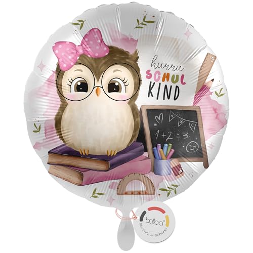 balloa Folienballon Schulkind, runder Helium Ballon zur Einschulung mit Eule, Schulbuch und Rucksack in Rosa, Geschenkidee für Mädchen, befüllbar mit Luft oder Helium, Einschulungsdeko, 33cm balloa Folienballon Schulkind, runder Helium Ballon zur Einschulung mit Eule, Schulbuch und Rucksack in Rosa, Geschenkidee für Mädchen, befüllbar mit Luft oder Helium, Einschulungsdeko, 33cm von balloa