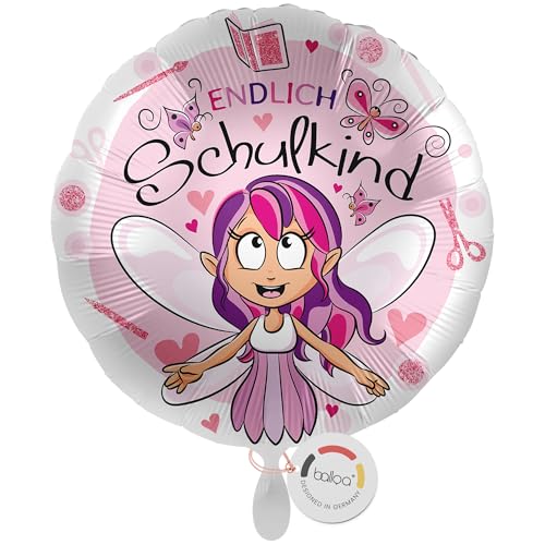 balloa Folienballon Schulkind, runder Helium Ballon zur Einschulung mit Fee und Schmetterlingen in Rosa, Geschenk für Mädchen, Einschulungsdeko, befüllbar mit Luft oder Helium, Schulanfang, 33cm balloa Folienballon Schulkind, runder Helium Ballon zur Einschulung mit Fee und Schmetterlingen in Rosa, Geschenk für Mädchen, Einschulungsdeko, befüllbar mit Luft oder Helium, Schulanfang, 33cm von balloa