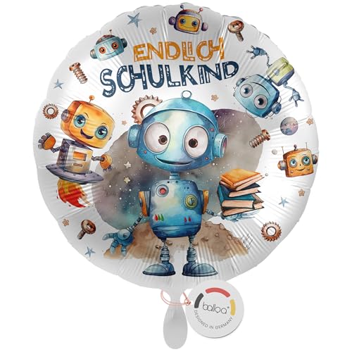 balloa Folienballon Schulkind, runder Helium Ballon zur Einschulung mit Robotermotiv in Blau und Orange, Geschenk für Jungen, Einschulungsdeko mit Technikthema, befüllbar mit Luft oder Helium, 33cm balloa Folienballon Schulkind, runder Helium Ballon zur Einschulung mit Robotermotiv in Blau und Orange, Geschenk für Jungen, Einschulungsdeko mit Technikthema, befüllbar mit Luft oder Helium, 33cm von balloa