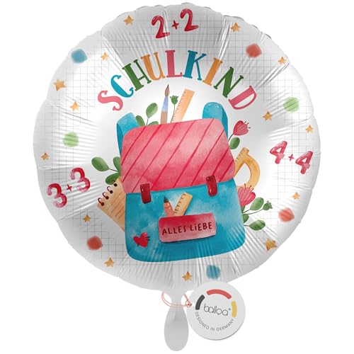 balloa Folienballon Schulkind, runder Helium Ballon zur Einschulung mit Schulranzen und Rechenaufgaben, Geschenk für Jungen oder Mädchen, Deko zum Schulanfang, befüllbar mit Luft oder Helium, 33cm balloa Folienballon Schulkind, runder Helium Ballon zur Einschulung mit Schulranzen und Rechenaufgaben, Geschenk für Jungen oder Mädchen, Deko zum Schulanfang, befüllbar mit Luft oder Helium, 33cm von balloa