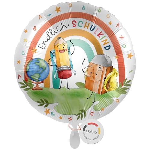 balloa Folienballon Schulkind, runder Helium Ballon zur Einschulung mit buntem Schulmotiv, Geschenk für Mädchen oder Jungen, befüllbar mit Luft oder Helium, Deko für Schulanfang oder Schultüte, 33cm balloa Folienballon Schulkind, runder Helium Ballon zur Einschulung mit buntem Schulmotiv, Geschenk für Mädchen oder Jungen, befüllbar mit Luft oder Helium, Deko für Schulanfang oder Schultüte, 33cm von balloa