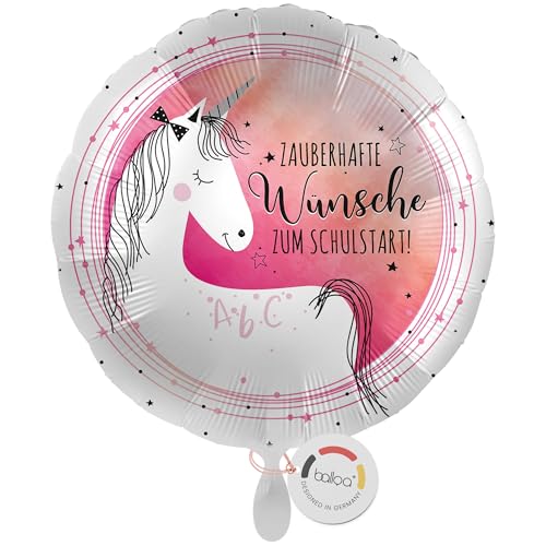 balloa Folienballon Schulstart, runder Helium Ballon zur Einschulung mit Einhorn Motiv in Rosa, zauberhafte Wünsche für Mädchen, Geschenk zur Einschulungsfeier, befüllbar mit Luft oder Helium, 33cm balloa Folienballon Schulstart, runder Helium Ballon zur Einschulung mit Einhorn Motiv in Rosa, zauberhafte Wünsche für Mädchen, Geschenk zur Einschulungsfeier, befüllbar mit Luft oder Helium, 33cm von balloa