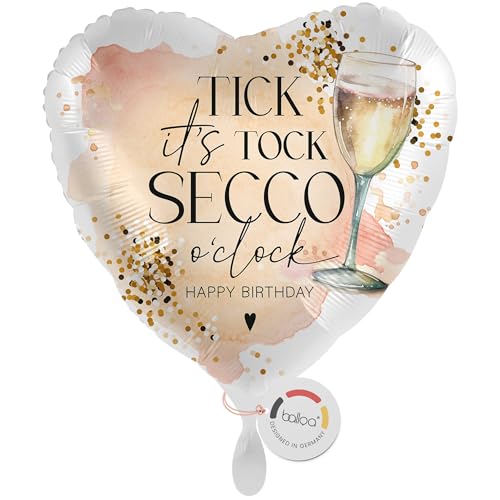 balloa Folienballon Tick Tock Secco oclock, Herzballon zum Geburtstag, Heliumballon mit Sektglas Motiv, Geschenk Luftballon Deko Feier Frauen Mädchen Geburtstag elegant 33cm balloa Folienballon Tick Tock Secco oclock, Herzballon zum Geburtstag, Heliumballon mit Sektglas Motiv, Geschenk Luftballon Deko Feier Frauen Mädchen Geburtstag elegant 33cm von balloa