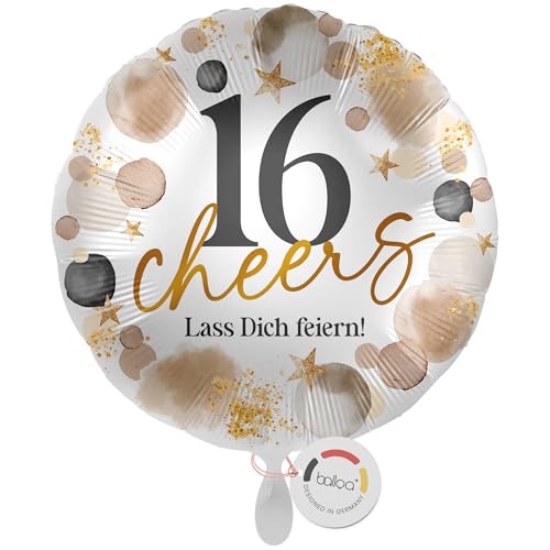 balloa Folienballon XXL 16 cheers Lass dich feiern, Helium Luftballon Geburtstag Teenager Geschenk Deko Ballon 16 Jahre Party Ballondeko Mädchen Junge Feier Spruchballon, 53cm balloa Folienballon XXL 16 cheers Lass dich feiern, Helium Luftballon Geburtstag Teenager Geschenk Deko Ballon 16 Jahre Party Ballondeko Mädchen Junge Feier Spruchballon, 53cm von balloa