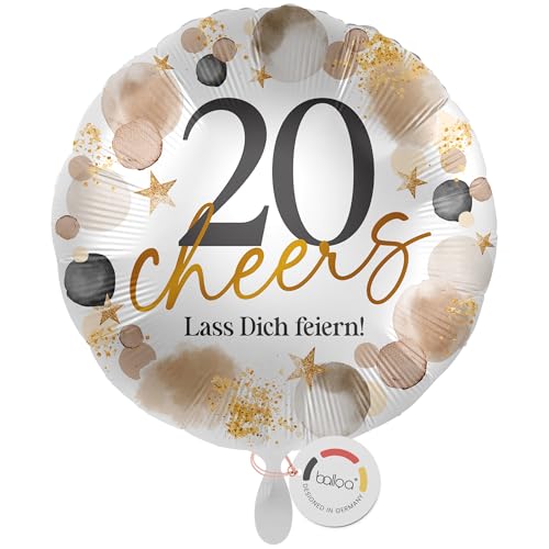 balloa Folienballon XXL 20 cheers Lass dich feiern, Helium Luftballon Geburtstag Geschenk Deko Ballon 20 Jahre Feier Party Ballondeko Frau Mann Teenager Spruchballon, 53cm von balloa