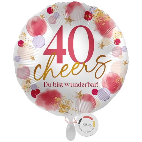 balloa Folienballon XXL 40 Cheers Du bist wunderbar, großer Geburtstagsballon für Frauen zum vierzigsten Geburtstag, Zahl 40 als Helium Ballon, Luftballon wird ungefüllt geliefert, 53cm balloa Folienballon XXL 40 Cheers Du bist wunderbar, großer Geburtstagsballon für Frauen zum vierzigsten Geburtstag, Zahl 40 als Helium Ballon, Luftballon wird ungefüllt geliefert, 53cm von balloa