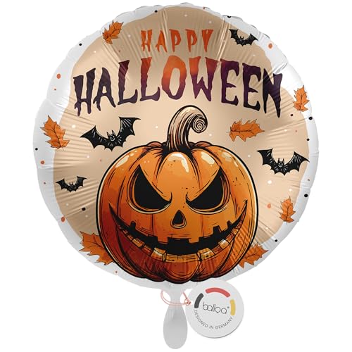 balloa Folienballon XXL Happy Halloween, runder Ballon mit Kürbis und Fledermäusen, Helium geeignet Luftballon, Halloweendeko für Kinder und Erwachsene, Partydeko Halloweenparty, 53cm von balloa
