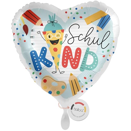 balloa Folienballon XXL Schulkind, großer Helium Ballon zur Einschulung mit Schultüte Konfetti, Geschenk für Mädchen oder Jungen, befüllbar mit Luft oder Helium, Deko Schulanfang oder Schultüte, 53cm von balloa