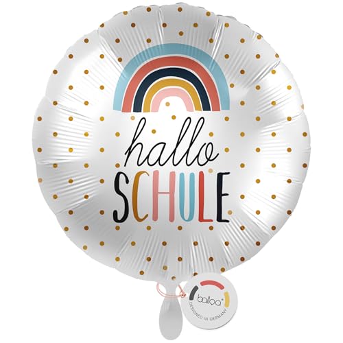 balloa Folienballon XXL hallo SCHULE, großer Helium Ballon zur Einschulung mit Regenbogenmotiv, Deko zum Schulanfang, Geschenk für Mädchen oder Jungen, befüllbar mit Luft oder Helium, 53cm von balloa