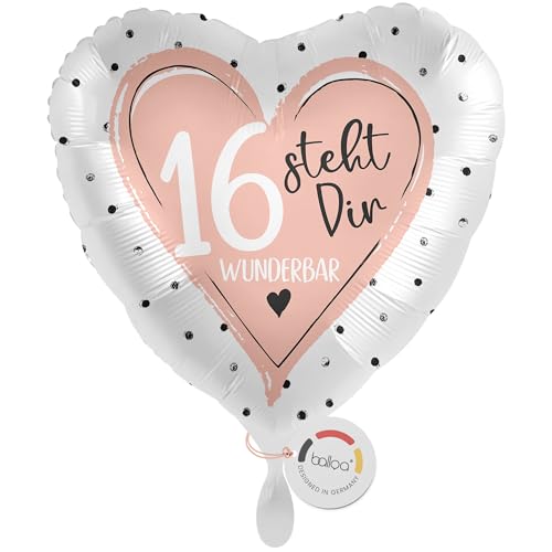 balloa Folienballon XXL zum 16 Geburtstag, rosa Herz Motiv, steht dir wunderbar, großer Helium-Ballon als Geburtstagsgeschenk Mädchen, Party Dekoration Geburtstag, 53cm von balloa