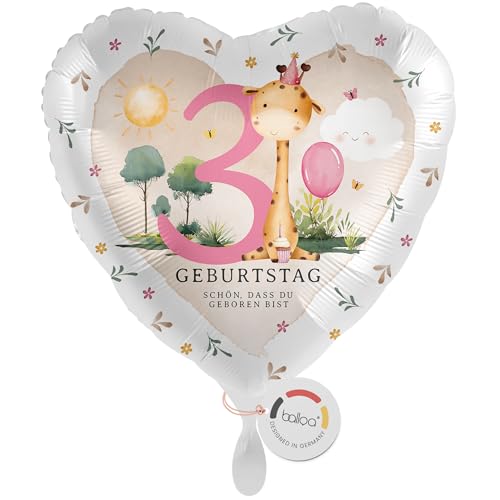 balloa Folienballon mit Giraffe Safari Motiv, Geschenk zum 3. Geburtstag für Kinder, Herzballon Safari Party, Helium Ballon geeignet, Deko für Jungen Mädchen, Tierparty Geburtstagsdekoration, 33cm balloa Folienballon mit Giraffe Safari Motiv, Geschenk zum 3. Geburtstag für Kinder, Herzballon Safari Party, Helium Ballon geeignet, Deko für Jungen Mädchen, Tierparty Geburtstagsdekoration, 33cm von balloa
