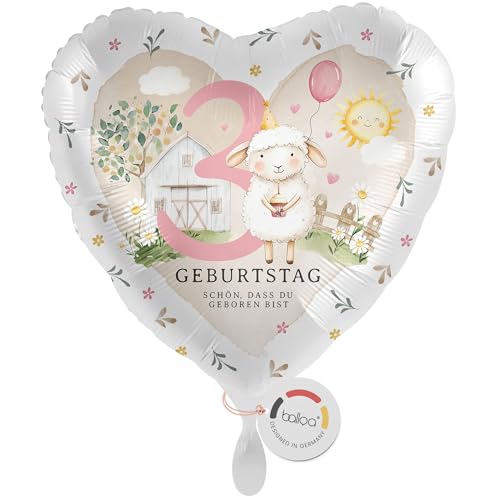 balloa Folienballon mit Schaf Bauernhof Motiv, Geschenk zum 3. Geburtstag für Kinder, Herzballon Tierparty, Helium Ballon geeignet, Deko Party Zubehör Jungen Mädchen, Geburtstagsdekoration, 33cm balloa Folienballon mit Schaf Bauernhof Motiv, Geschenk zum 3. Geburtstag für Kinder, Herzballon Tierparty, Helium Ballon geeignet, Deko Party Zubehör Jungen Mädchen, Geburtstagsdekoration, 33cm von balloa